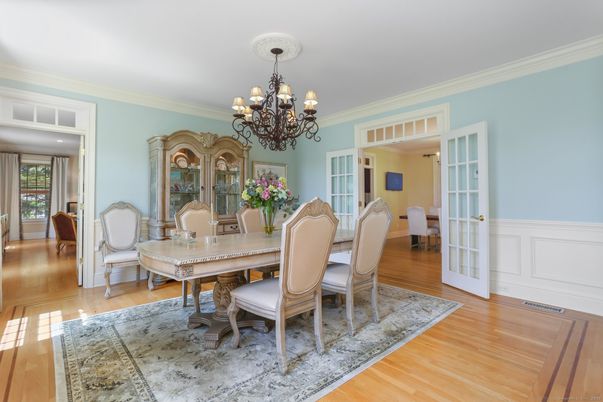 Chandelier, Dining room, Interior, Wood Texture Flooring
