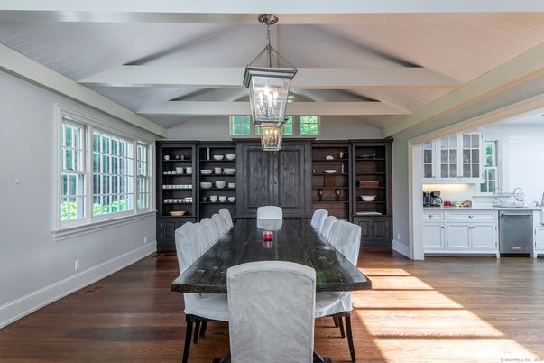 Dining room, Interior, Pendant Lights, Wood Texture Flooring