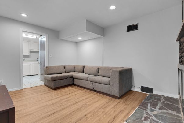 Interior, Kitchen, Living room, Recessed Lighting, Wood Texture Flooring