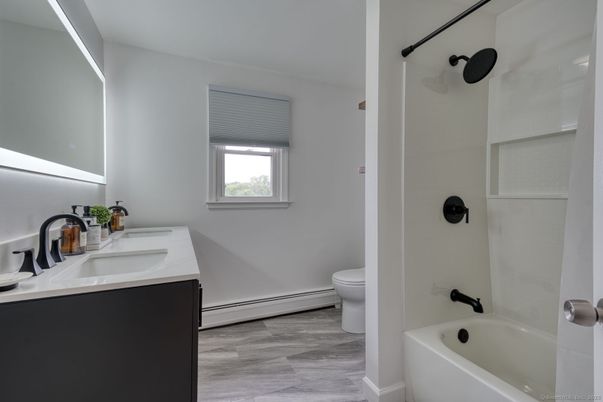Bathroom, Dual Sink Vanities, Interior, Wood Texture Flooring