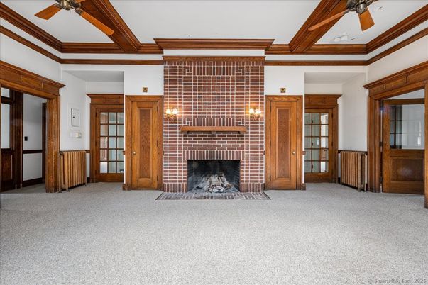 Empty room, Fireplace, Interior, Wooden Beams