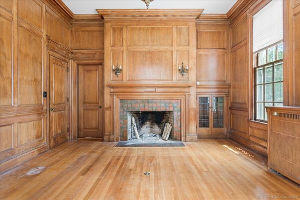 Empty room, Fireplace, Interior, Wood Texture Flooring, Wooden Walls