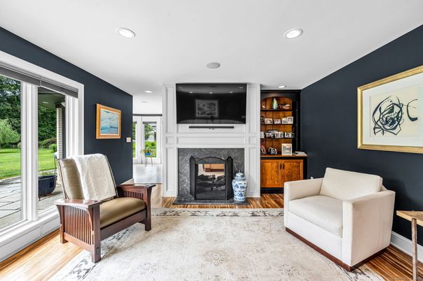 Fireplace, Interior, Recessed Lighting, Wood Texture Flooring
