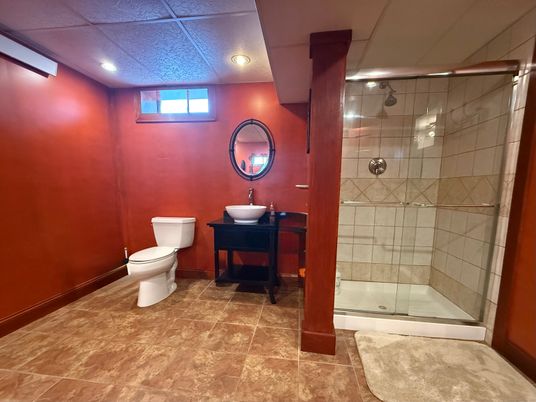 Bathroom, Glass Shower, Interior, Recessed Lighting