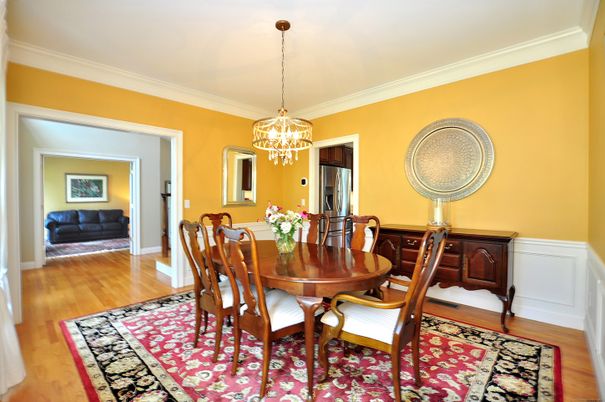Dining room, Interior, Pendant Lights, Wood Texture Flooring