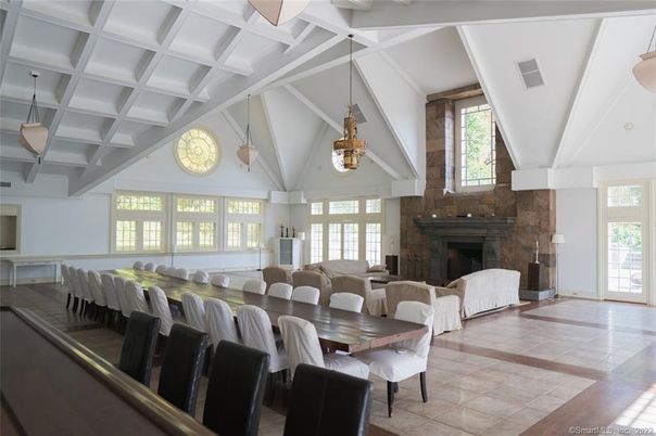 Dining room, Fireplace, Interior, Living room, Pendant Lights