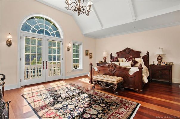 Bedroom, Chandelier, Interior, Wood Texture Flooring