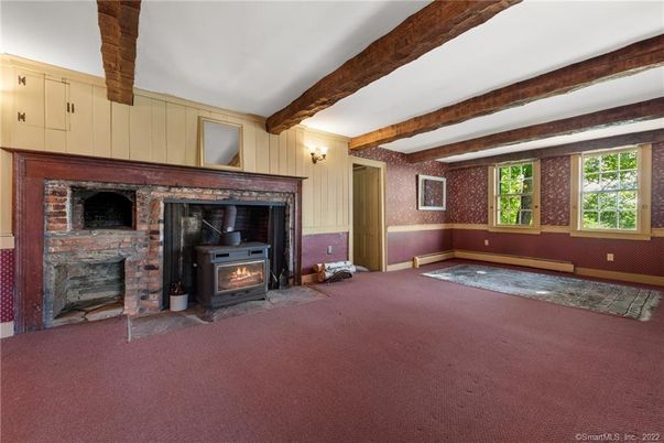 Empty room, Fireplace, Interior, Wooden Beams