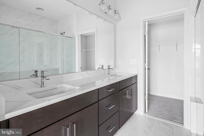 Bathroom, Dual Sink Vanities, Glass Shower, Interior, Marble, Marble Walls