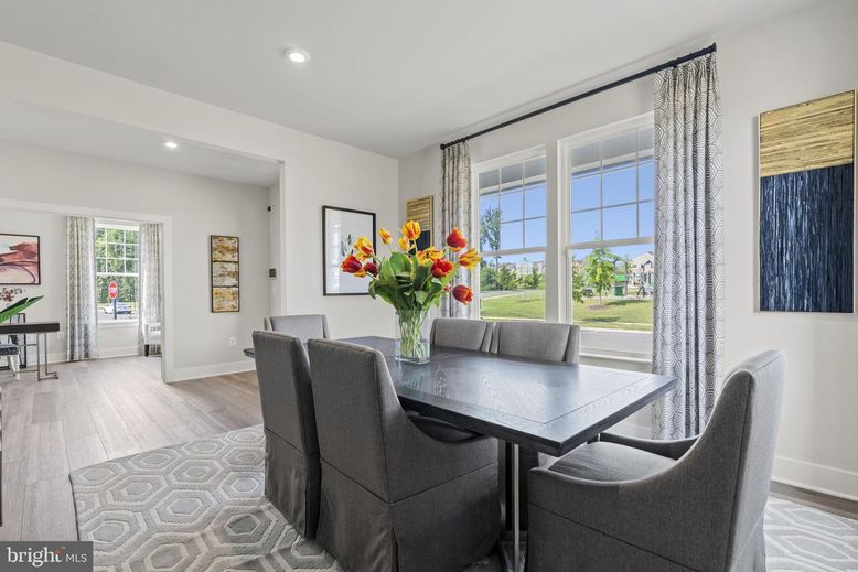 Dining room, Interior, Recessed Lighting, Wood Texture Flooring