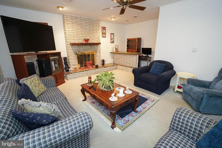 Fireplace, Interior, Living room, Recessed Lighting, Stone Walls