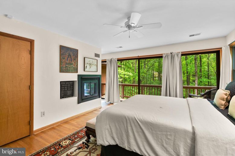 Bedroom, Fireplace, Interior, Wood Texture Flooring