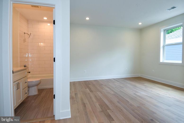 Bathroom, Empty room, Interior, Recessed Lighting, Wood Texture Flooring