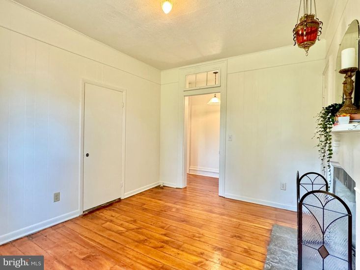 Empty room, Fireplace, Interior, Pendant Lights, Wood Texture Flooring