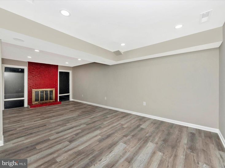 Empty room, Fireplace, Interior, Recessed Lighting, Wood Texture Flooring