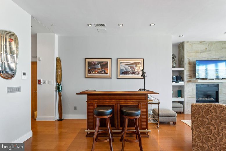Fireplace, Interior, Recessed Lighting, Wood Texture Flooring