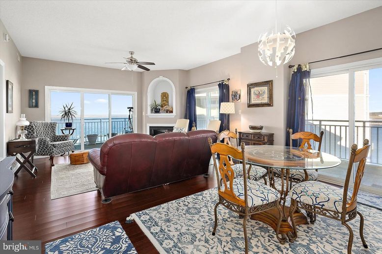 Dining room, Fireplace, Interior, Living room, Pendant Lights, Wood Texture Flooring