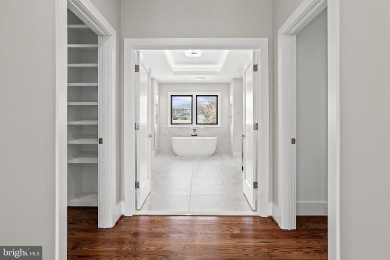 Bathroom, Free Standing Baths, Interior, Marble, Wood Texture Flooring