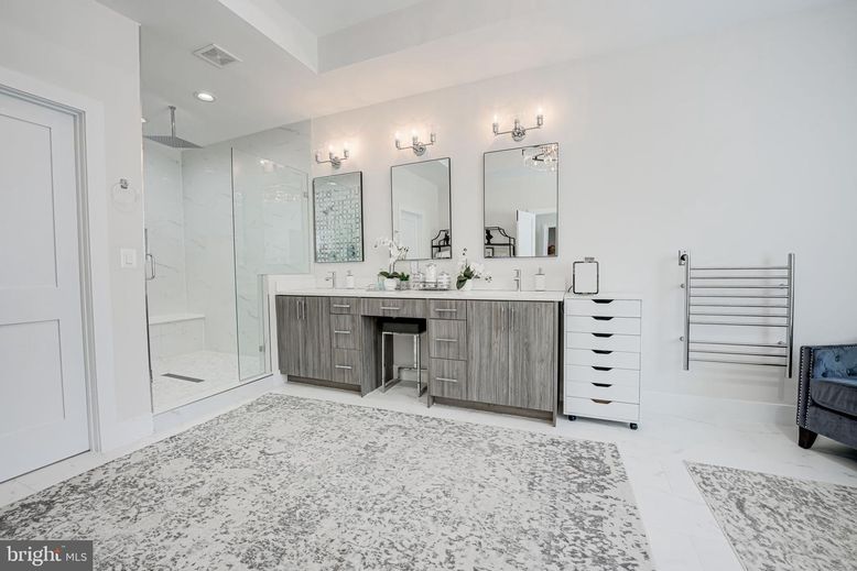 Bathroom, Dual Sink Vanities, Glass Shower, Interior, Recessed Lighting