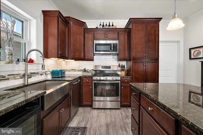 Interior, Kitchen, Pendant Lights, Stainless Steel Appliances, Wood Texture Flooring