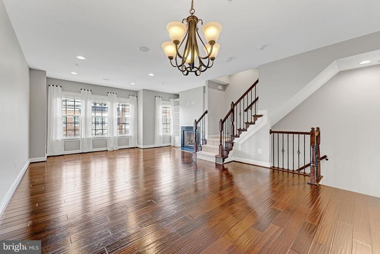 Chandelier, Empty room, Interior, Recessed Lighting, Wood Texture Flooring