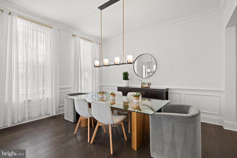 Dining room, Interior, Pendant Lights, Wood Texture Flooring