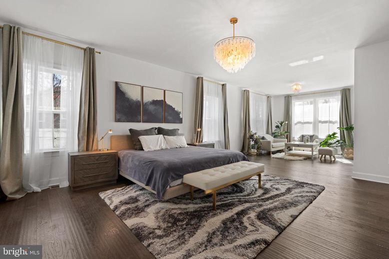 Bedroom, Chandelier, Interior, Wood Texture Flooring