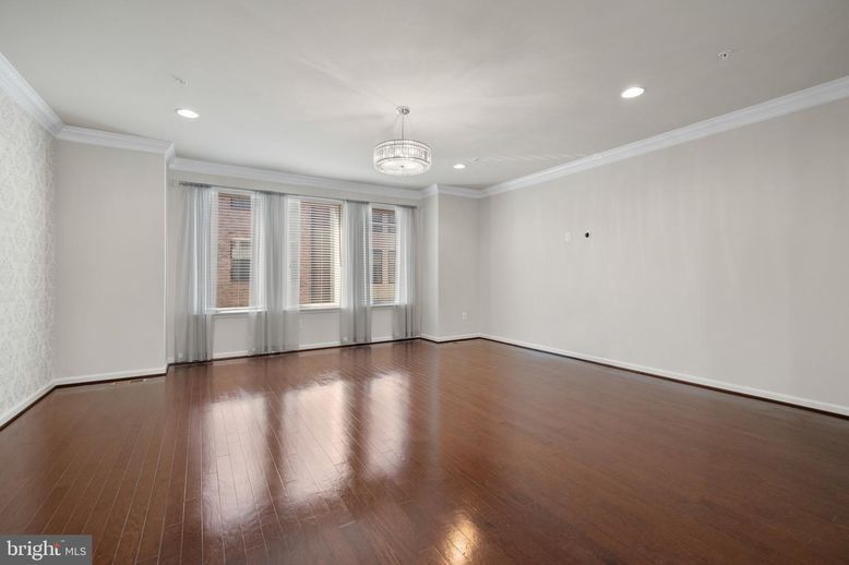 Chandelier, Empty room, Interior, Recessed Lighting, Wood Texture Flooring