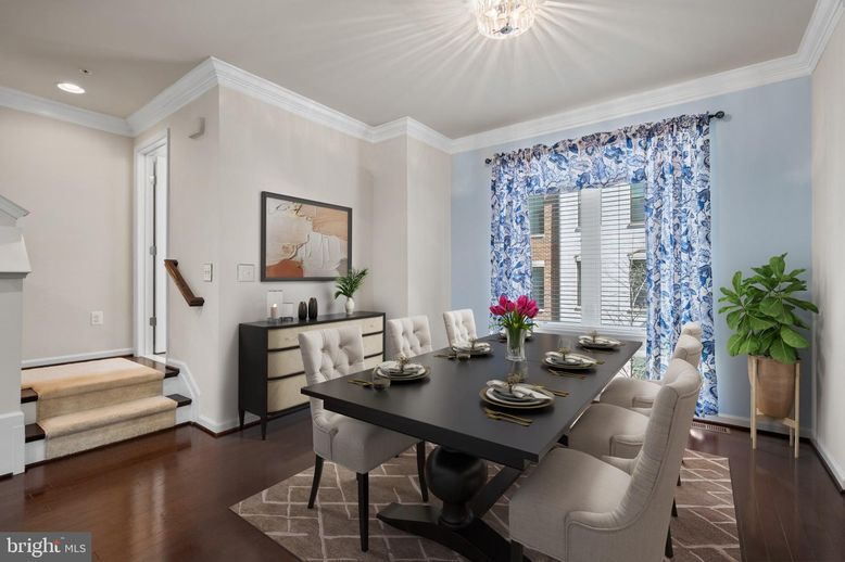 Dining room, Interior, Recessed Lighting, Wood Texture Flooring
