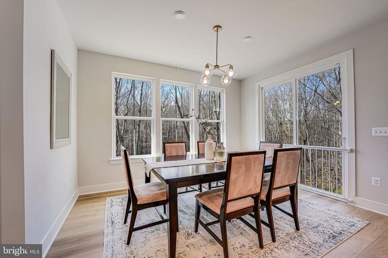 Dining room, Interior, Pendant Lights, Wood Texture Flooring