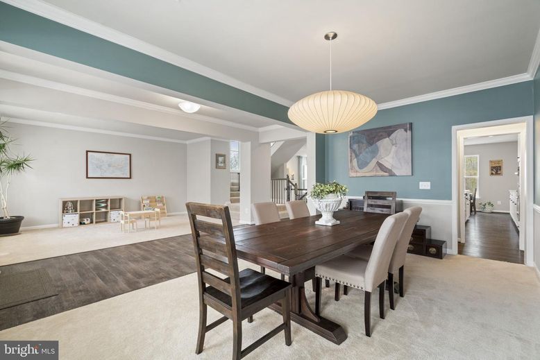 Dining room, Interior, Pendant Lights, Wood Texture Flooring