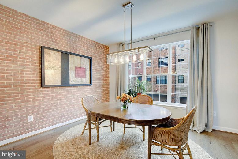 Dining room, Interior, Pendant Lights, Stone Walls, Wood Texture Flooring