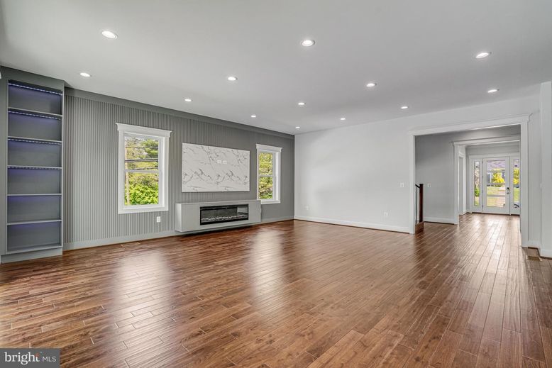 Empty room, Fireplace, Interior, Recessed Lighting, Wood Texture Flooring