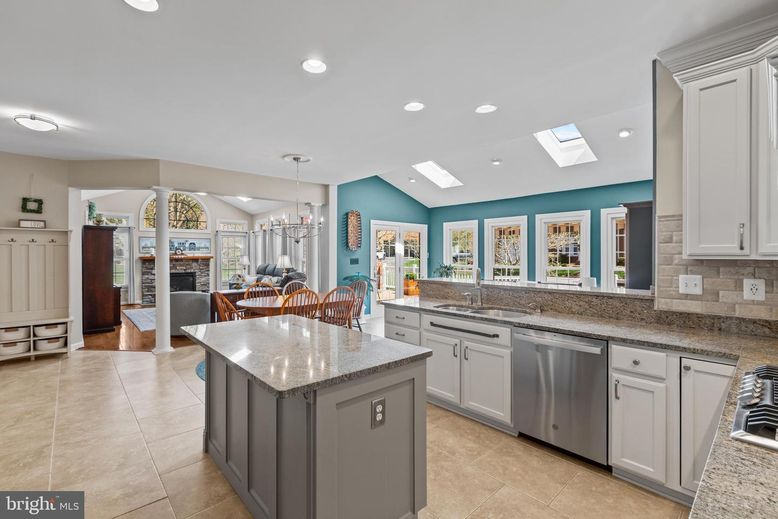 Dining room, Fireplace, Interior, Kitchen, Pendant Lights, Recessed Lighting, Stainless Steel Appliances