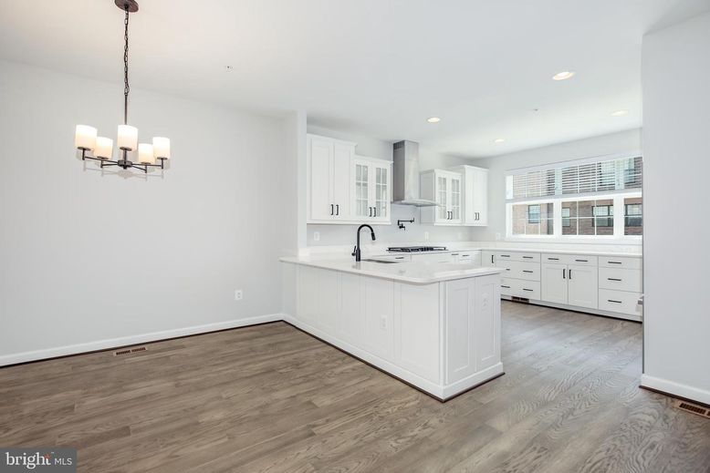 Chandelier, Interior, Kitchen, Pendant Lights, Recessed Lighting, Wood Texture Flooring
