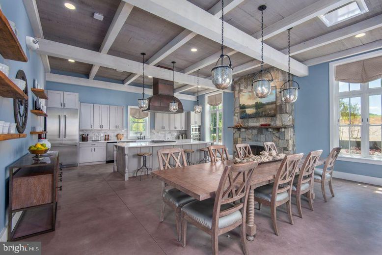 Dining room, Fireplace, Interior, Kitchen, Pendant Lights, Recessed Lighting