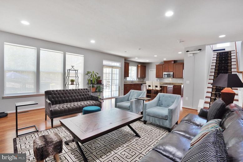 Interior, Kitchen, Living room, Recessed Lighting, Stainless Steel Appliances, Wood Texture Flooring