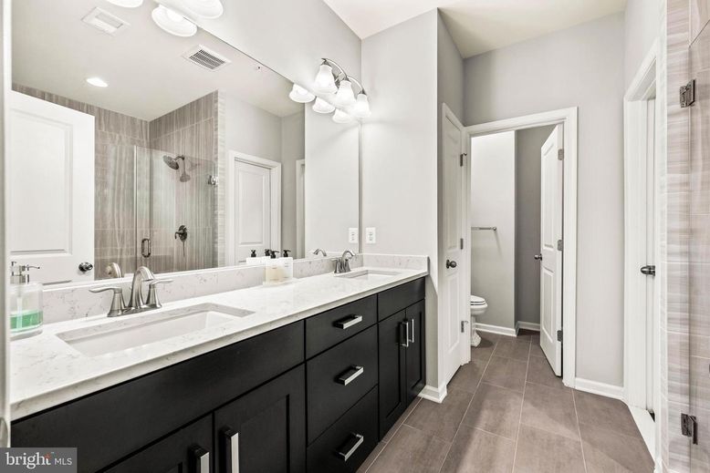 Bathroom, Dual Sink Vanities, Glass Shower, Interior, Recessed Lighting
