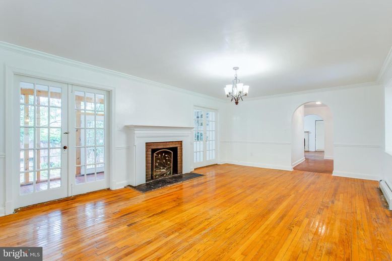 Chandelier, Empty room, Fireplace, Interior, Wood Texture Flooring