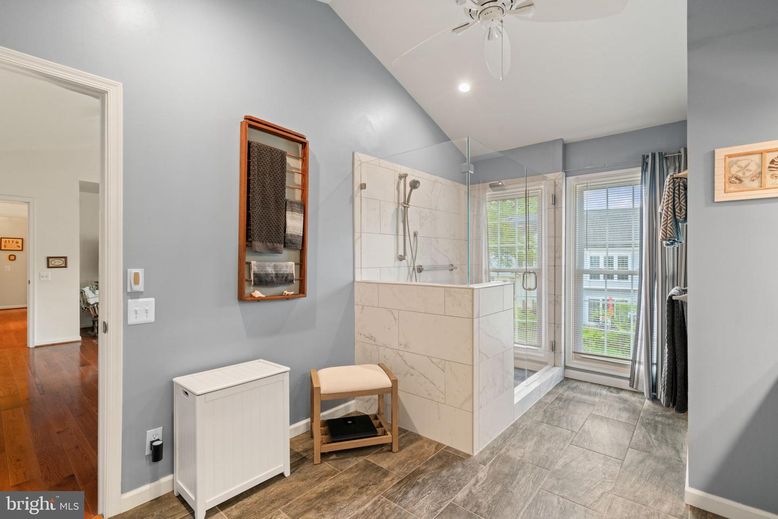 Interior, Marble Walls, Recessed Lighting, Wood Texture Flooring