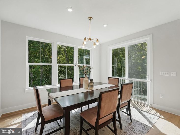 Dining room, Interior, Pendant Lights, Recessed Lighting, Wood Texture Flooring