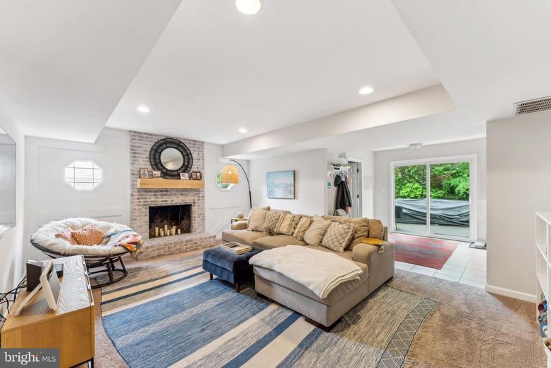 Fireplace, Interior, Living room, Recessed Lighting, Stone Walls