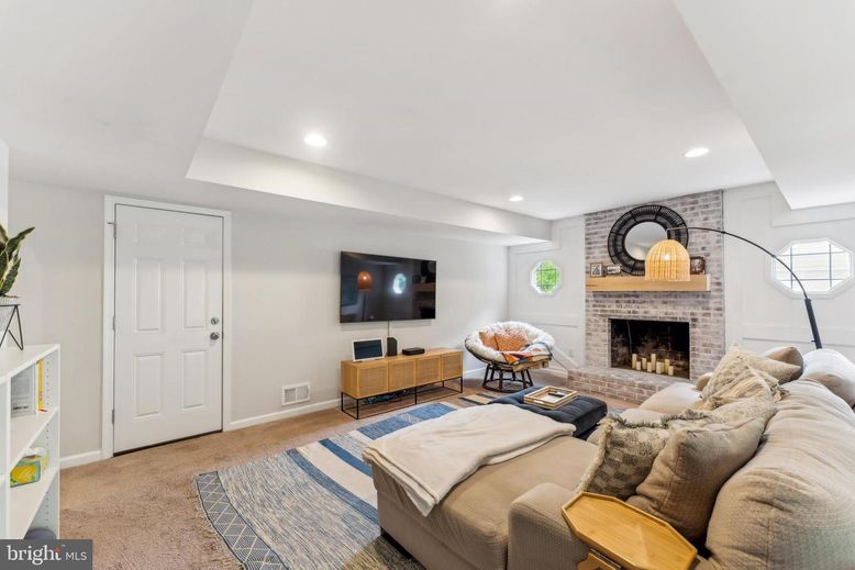 Fireplace, Interior, Living room, Recessed Lighting, Stone Walls