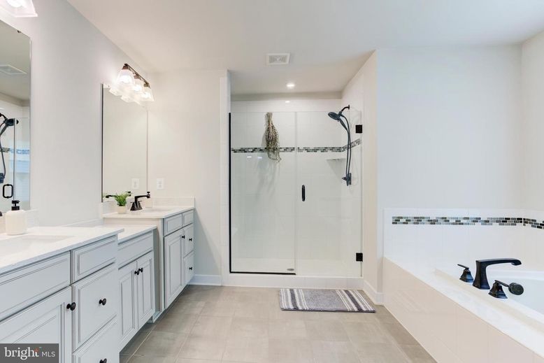 Bathroom, Dual Sink Vanities, Glass Shower, Interior, Recessed Lighting