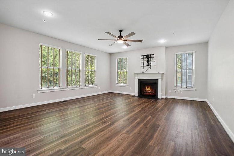 Empty room, Fireplace, Interior, Recessed Lighting, Wood Texture Flooring