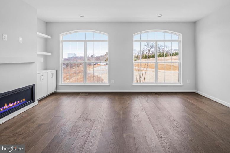 Empty room, Fireplace, Interior, Recessed Lighting, Wood Texture Flooring