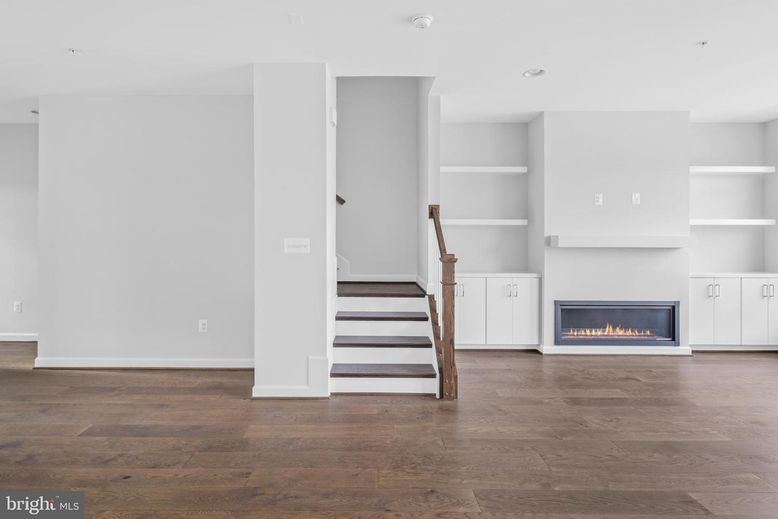Empty room, Fireplace, Interior, Recessed Lighting, Wood Texture Flooring