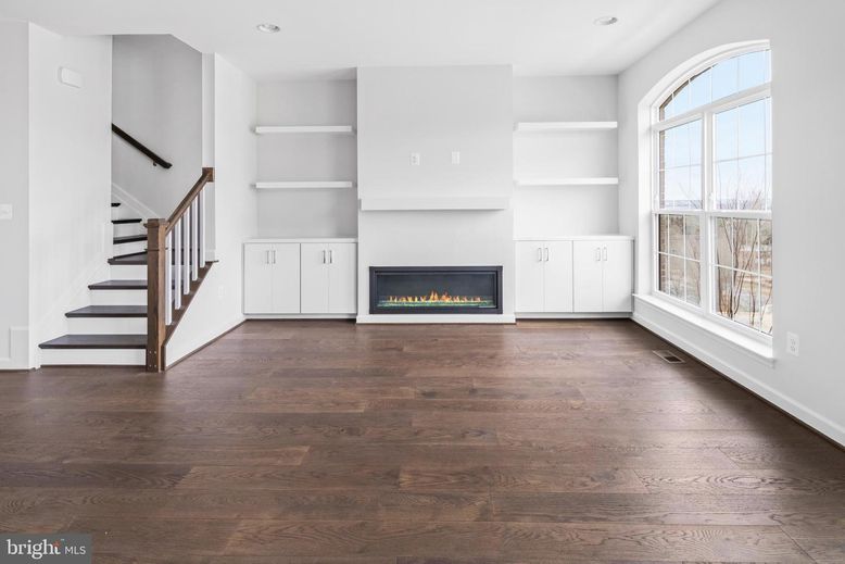 Empty room, Fireplace, Interior, Recessed Lighting, Wood Texture Flooring