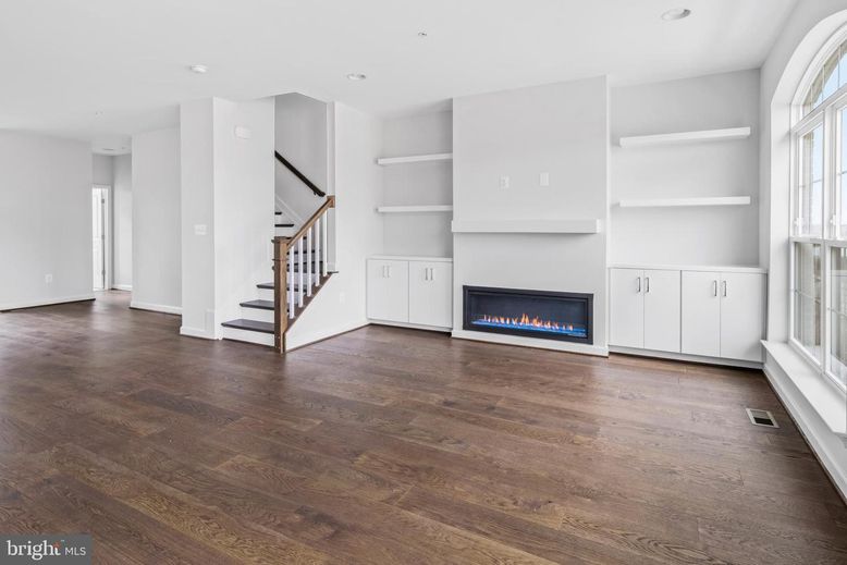 Empty room, Fireplace, Interior, Recessed Lighting, Wood Texture Flooring