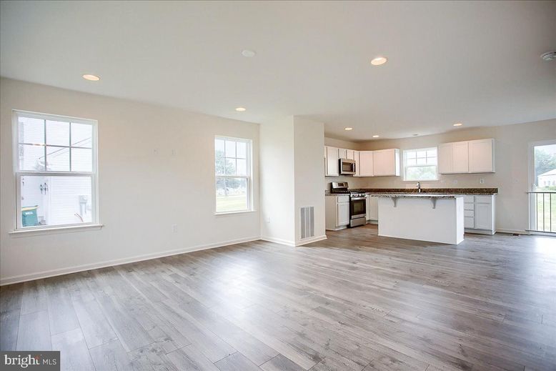Empty room, Interior, Kitchen, Recessed Lighting, Wood Texture Flooring